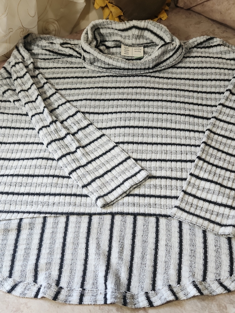 Women’s Striped Turtleneck Sweater - Black & White